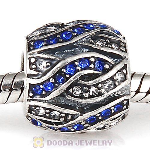 Sterling Silver Entwined Beads with Sapphire and Clear Austrian Crystal