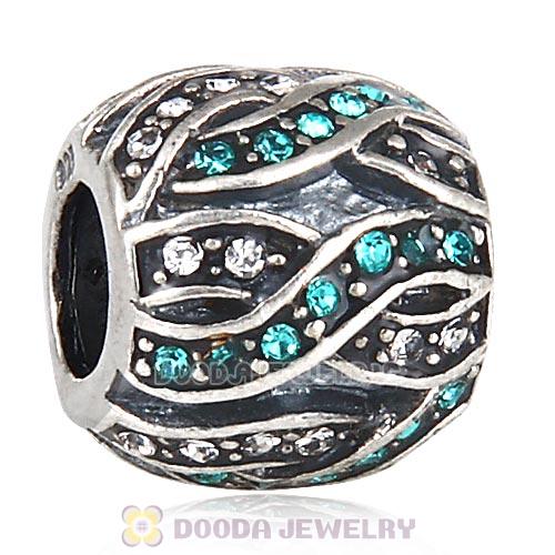 Sterling Silver Entwined Beads with Blue Zircon and Clear Austrian Crystal