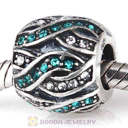 Sterling Silver Entwined Beads with Blue Zircon and Clear Austrian Crystal