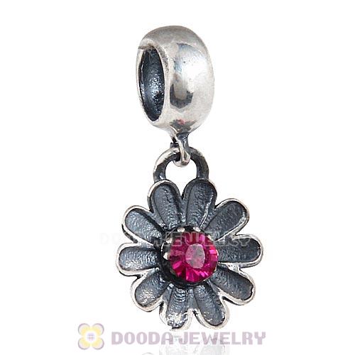 European Sterling Silver Gerbera Dangle Beads with Fuchsia Austrian Crystal