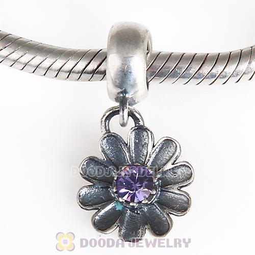 European Sterling Silver Gerbera Dangle Beads with Tanzanite Austrian Crystal