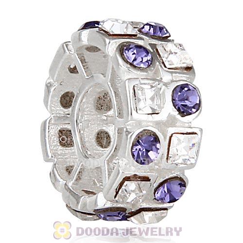 Sterling Silver Stepping Stones Beads with Tanzanite and Clear Austrian Crystal
