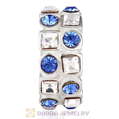 Sterling Silver Stepping Stones Beads with Sapphire and Clear Austrian Crystal