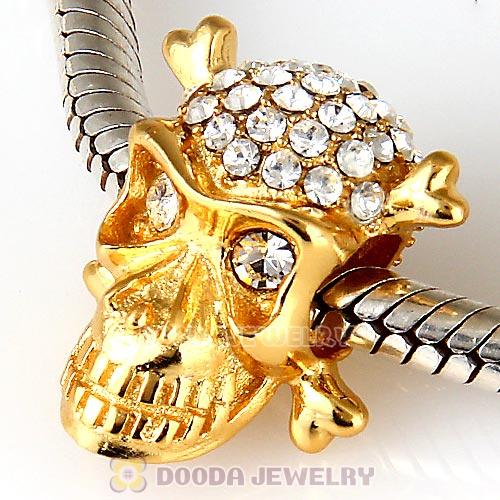 Sterling Silver Gold Plated Skull Beads with Clear Austrian Crystal
