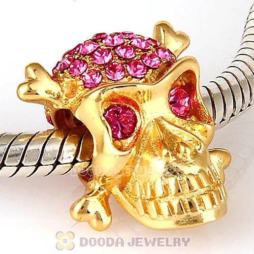 Sterling Silver Gold Plated Skull Beads with Rose Austrian Crystal