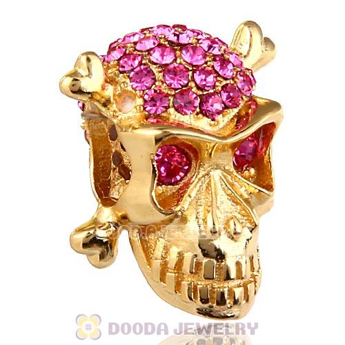 Sterling Silver Gold Plated Skull Beads with Rose Austrian Crystal