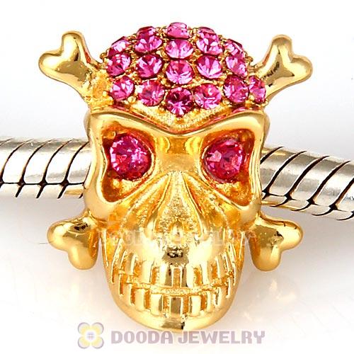 Sterling Silver Gold Plated Skull Beads with Rose Austrian Crystal