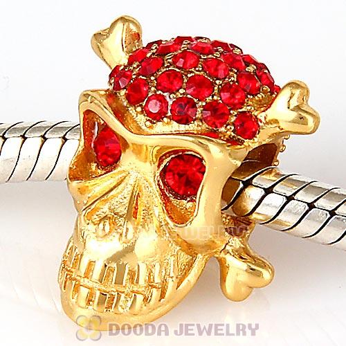 Sterling Silver Gold Plated Skull Beads with Light Siam Austrian Crystal