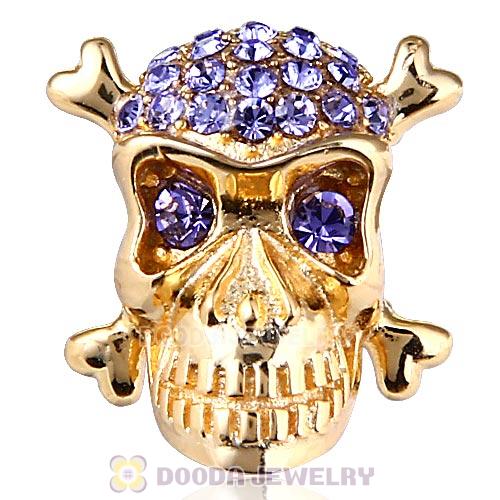 Sterling Silver Gold Plated Skull Beads with Tanzanite Austrian Crystal