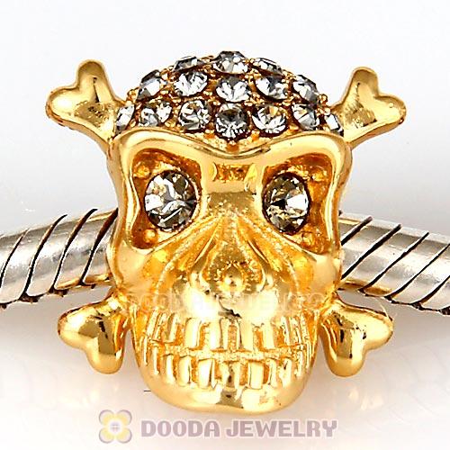 Sterling Silver Gold Plated Skull Beads with Black Diamond Austrian Crystal