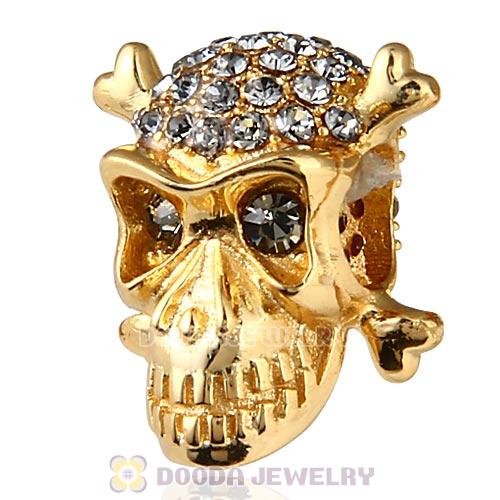 Sterling Silver Gold Plated Skull Beads with Black Diamond Austrian Crystal