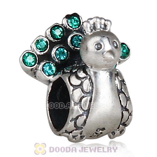 Sterling Silver Peacock Beads with Blue and Emerald Austrian Crystal