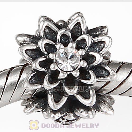 Sterling Silver Edelweiss Beads with Clear Austrian Crystal