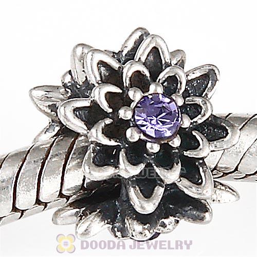 Sterling Silver Edelweiss Beads with Tanzanite Austrian Crystal