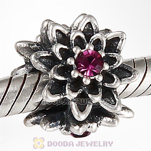 Sterling Silver Edelweiss Beads with Amethyst Austrian Crystal