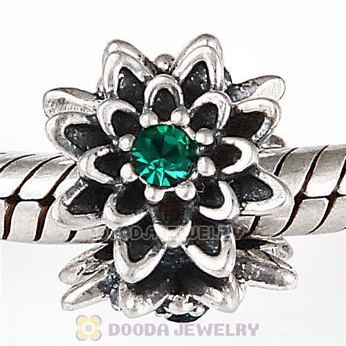 Sterling Silver Edelweiss Beads with Emerald Austrian Crystal