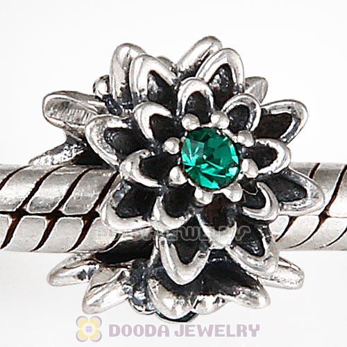 Sterling Silver Edelweiss Beads with Emerald Austrian Crystal