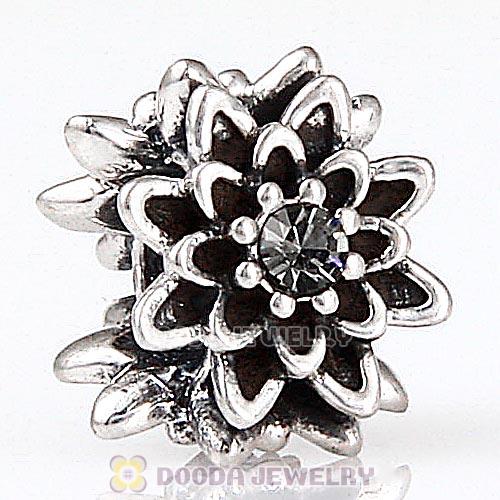 Sterling Silver Edelweiss Beads with Black Diamond Austrian Crystal