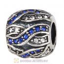 Sterling Silver Entwined Beads with Sapphire and Clear Austrian Crystal
