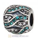 Sterling Silver Entwined Beads with Blue Zircon and Clear Austrian Crystal