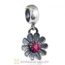 European Sterling Silver Gerbera Dangle Beads with Fuchsia Austrian Crystal