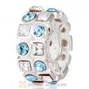 Sterling Silver Stepping Stones Beads with Aquamarine and Clear Austrian Crystal