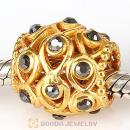 Sterling Silver Gold Plated Ocean Treasures Beads with Jet Hematite Austrian Crystal