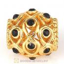 Sterling Silver Gold Plated Ocean Treasures Beads with Jet Austrian Crystal