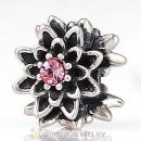 Sterling Silver Edelweiss Beads with Light Rose Austrian Crystal