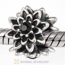 Sterling Silver Edelweiss Beads with Jet Austrian Crystal