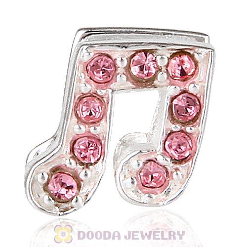 European Sterling Silver Music Note Beads with Light Rose Austrian Crystal
