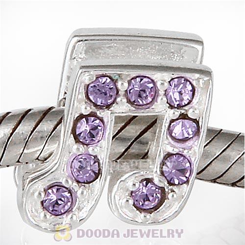 European Sterling Silver Music Note Beads with Violet Austrian Crystal