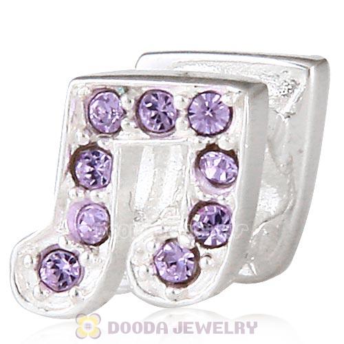 European Sterling Silver Music Note Beads with Violet Austrian Crystal