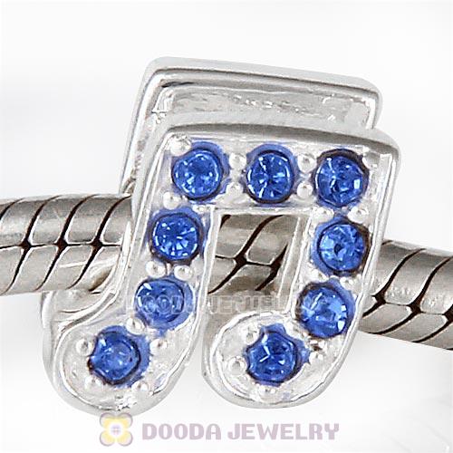 European Sterling Silver Music Note Beads with Sapphire Austrian Crystal
