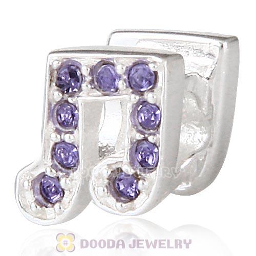 European Sterling Silver Music Note Beads with Tanzanite Austrian Crystal