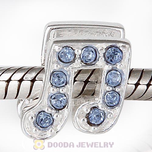 European Sterling Silver Music Note Beads with Light Sapphire Austrian Crystal