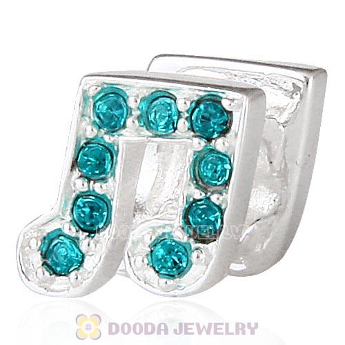 European Sterling Silver Music Note Beads with Blue Zircon Austrian Crystal