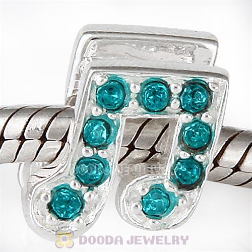 European Sterling Silver Music Note Beads with Blue Zircon Austrian Crystal