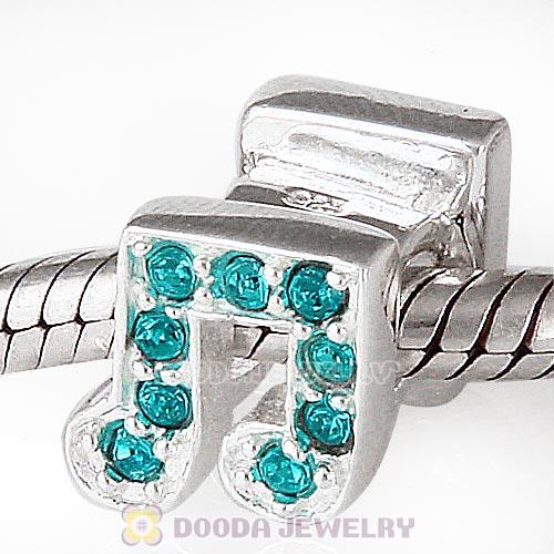 European Sterling Silver Music Note Beads with Blue Zircon Austrian Crystal