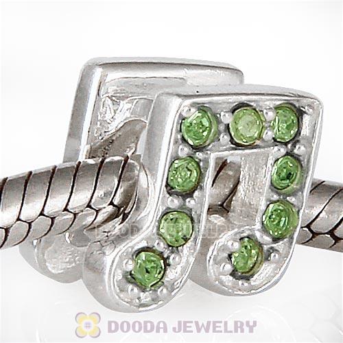 European Sterling Silver Music Note Beads with Peridot Austrian Crystal