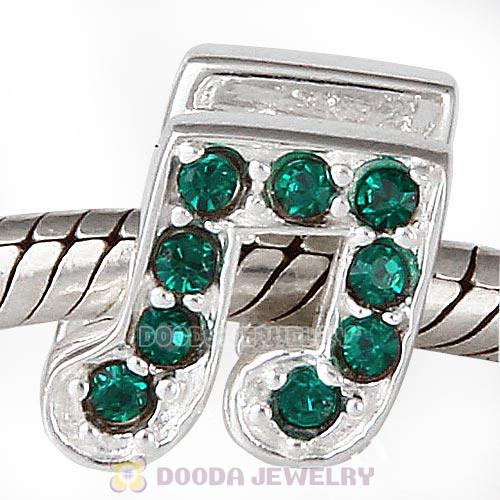European Sterling Silver Music Note Beads with Emerald Austrian Crystal