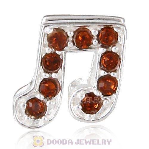European Sterling Silver Music Note Beads with Smoked Topaz Austrian Crystal