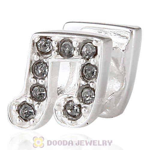 European Sterling Silver Music Note Beads with Black Diamond Austrian Crystal