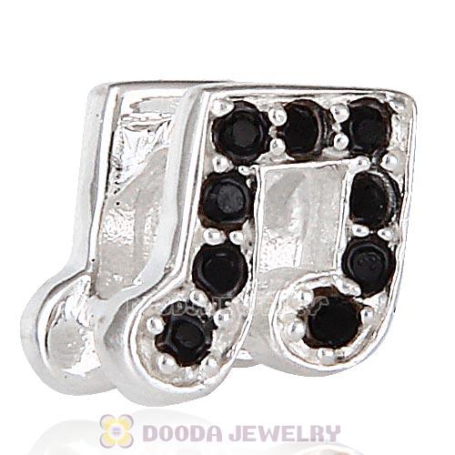 European Sterling Silver Music Note Beads with Jet Austrian Crystal