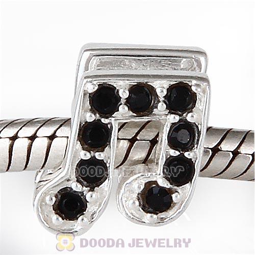 European Sterling Silver Music Note Beads with Jet Austrian Crystal