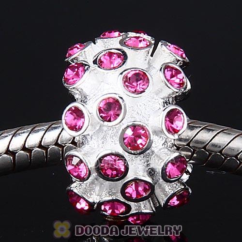 Sterling Silver Loose Pave Beads with Rose Austrian Crystal
