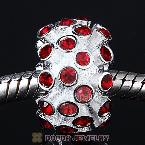 Sterling Silver Loose Pave Beads with Siam Austrian Crystal