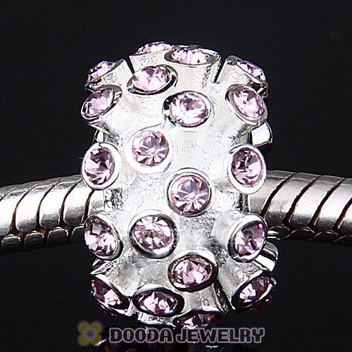 Sterling Silver Loose Pave Beads with Light Amethyst Austrian Crystal