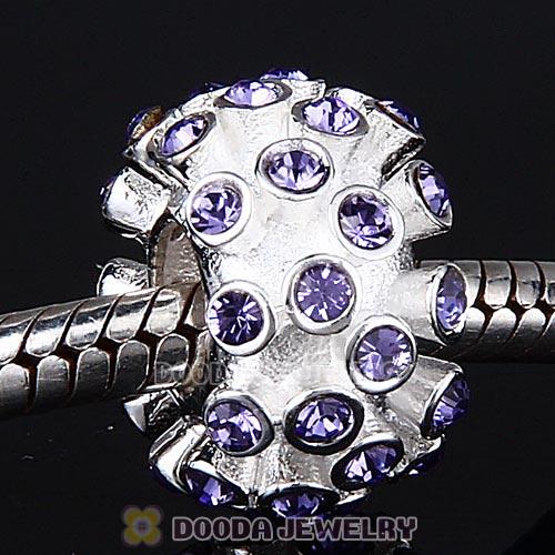 Sterling Silver Loose Pave Beads with Tanzanite Austrian Crystal