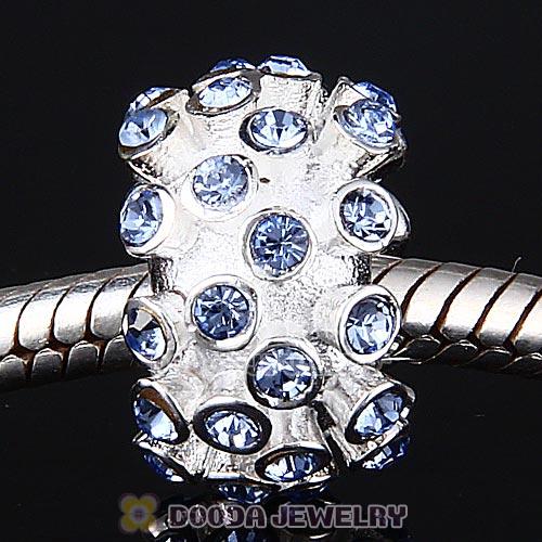 Sterling Silver Loose Pave Beads with Light Sapphire Austrian Crystal